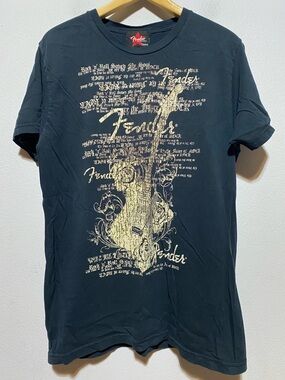 Fender by Da Vinci Men’s Large Slim Black Cotton Graphic Tee Rock Music Guitar